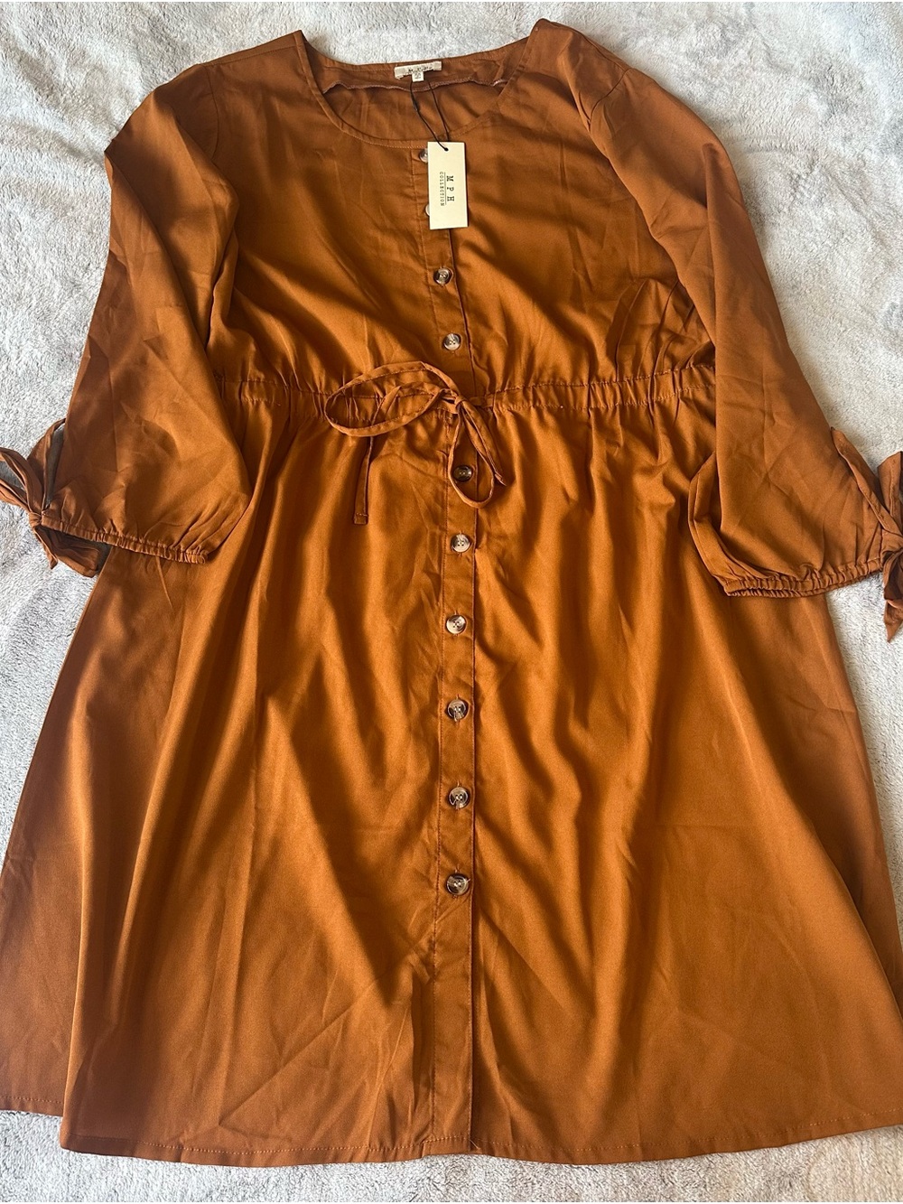 Rust Brown Button-Front Women’s Dress